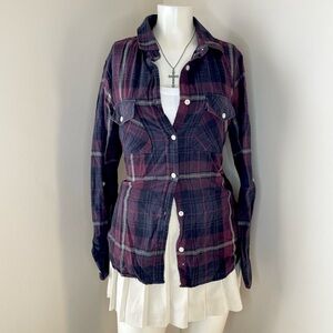 Thread & Supply Women’s Shirt Burgundy and Black Plaid button up
